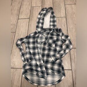 Black and white plaid button up hoodie #plaid #hoodie